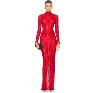 Elegant Red Long Sleeve Lace Dress